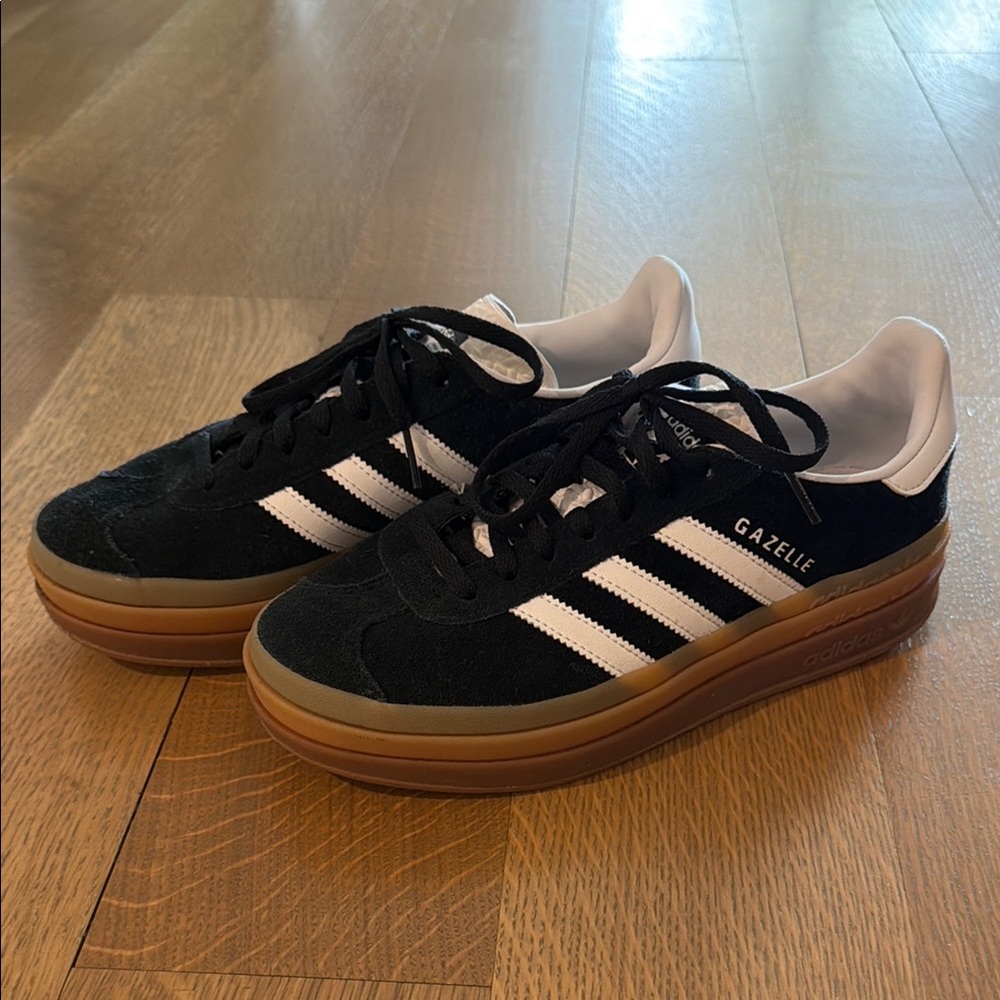 Adidas Gazelle Black Suede Sneakers with Gum Sole